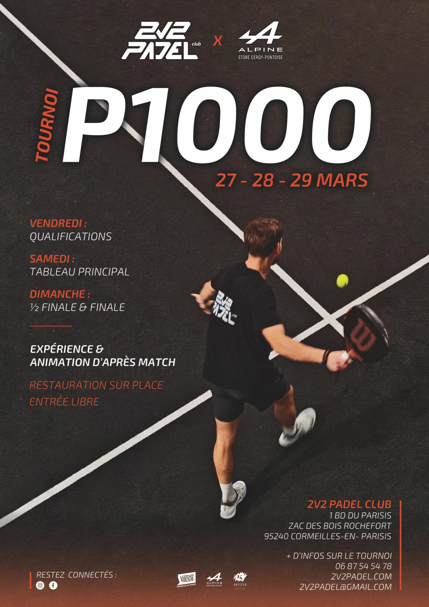 Le 2V2 Padel Club organise un P1000 du 27 au 29 mars 2026 à Cormeilles-en-Parisis
