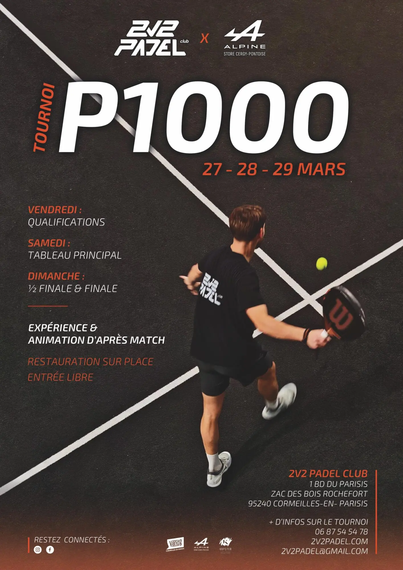 2V2 Padel Klubben arrangerer et P1000-arrangement fra den 27. til den 29. marts 2026 i Cormeilles-en-Parisis.