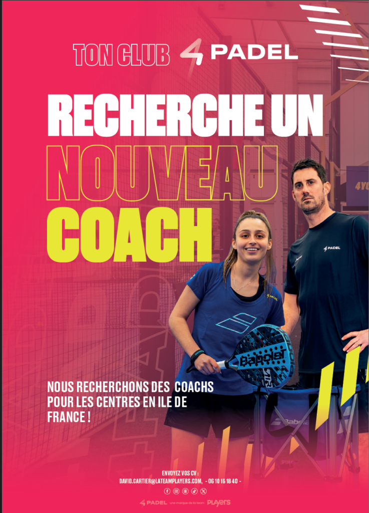 4PADEL cherche des coachs pour ses centres d’Argenteuil, Antony et CAO