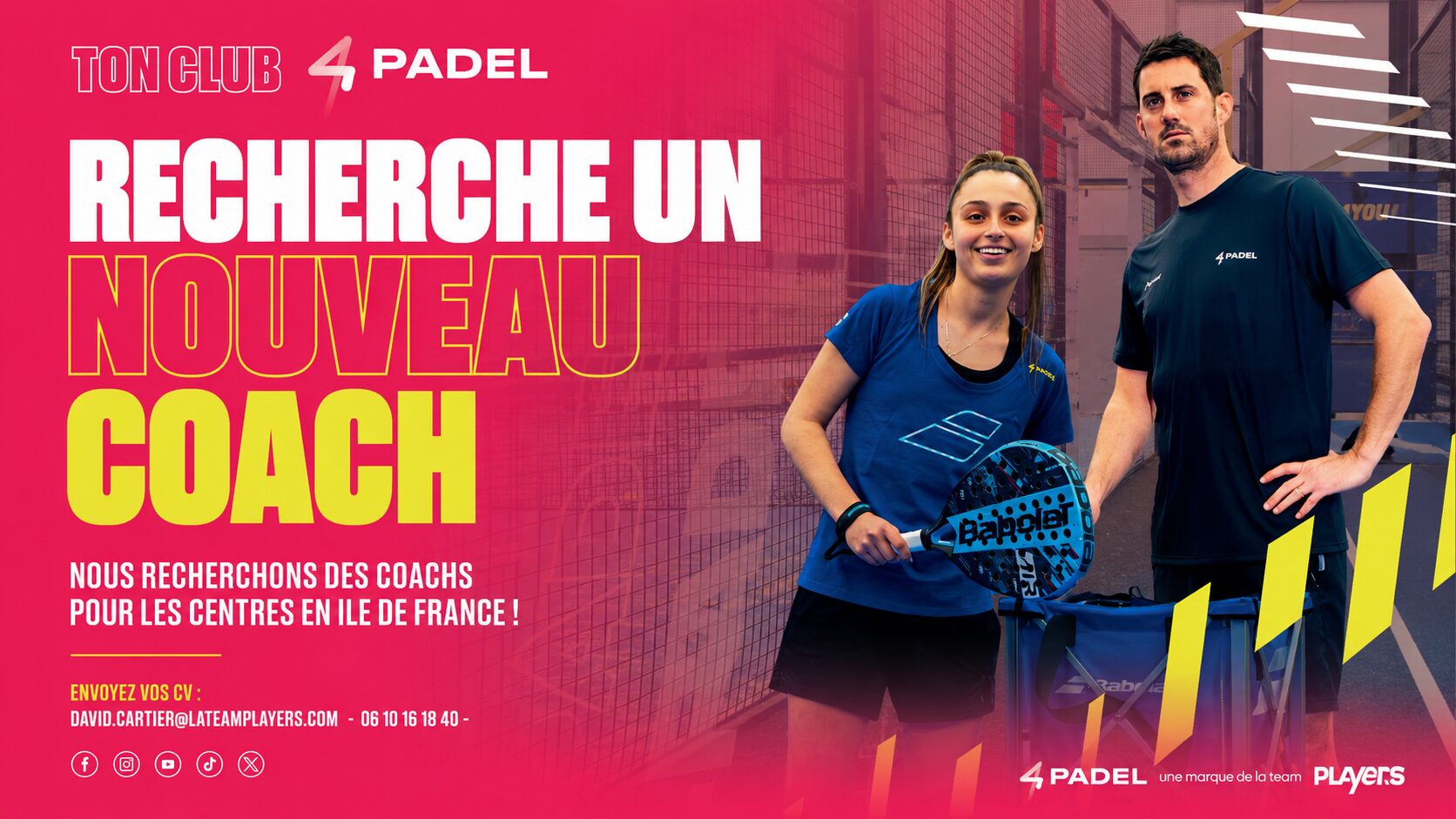 4PADEL cherche des coachs pour ses centres d’Argenteuil, Antony et CAO