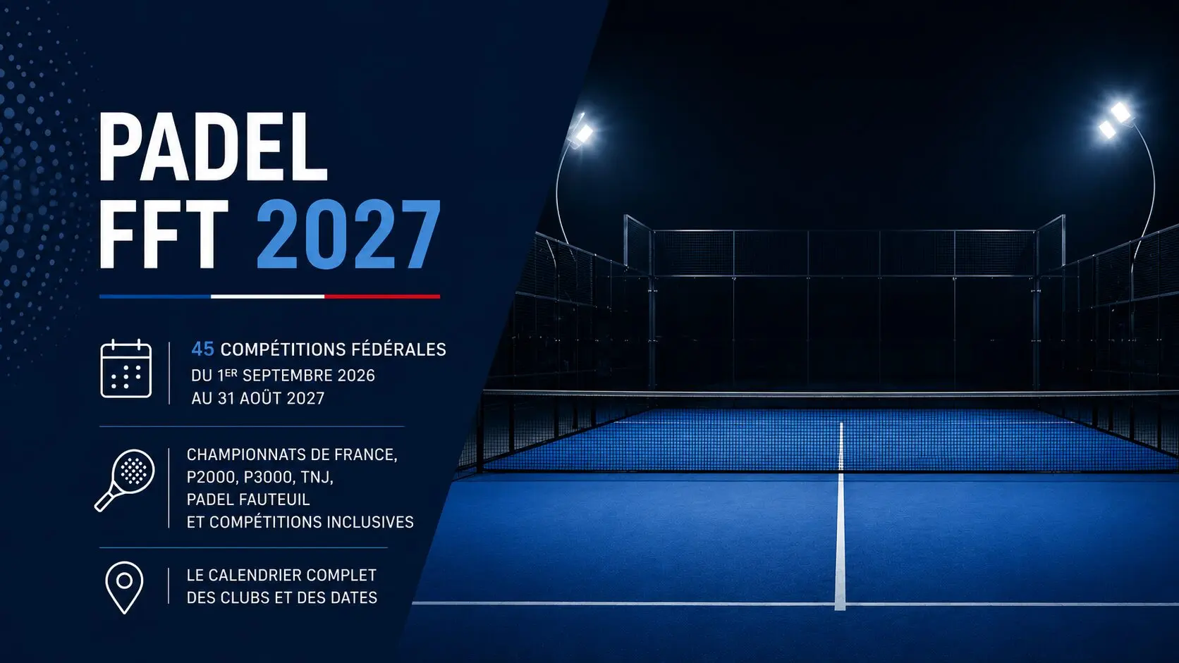 Calendrier padel FFT 2027 : toutes les dates et les clubs retenus