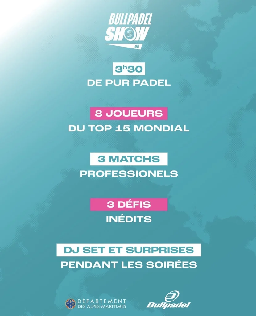 Bullpadel Show 06 : 3h30 de padel, de stars et de spectacle à Juan-les-Pins | Padel Magazine Bullpadel Show 06 : 3h30 de padel, de stars et de spectacle à Juan-les-Pins