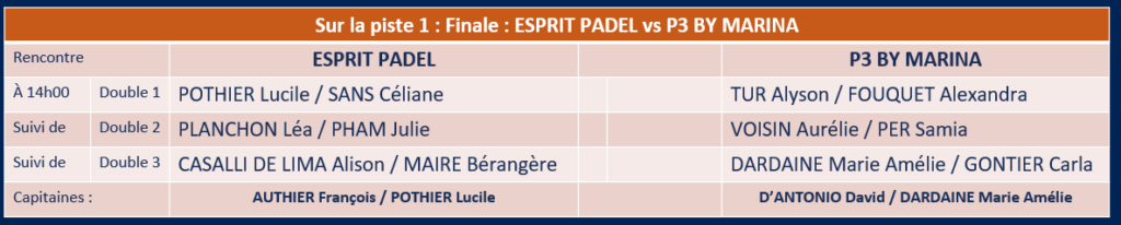 PISTE 1 13h30 ESPRIT vs P3 BY MARINA | Padel Magazine
