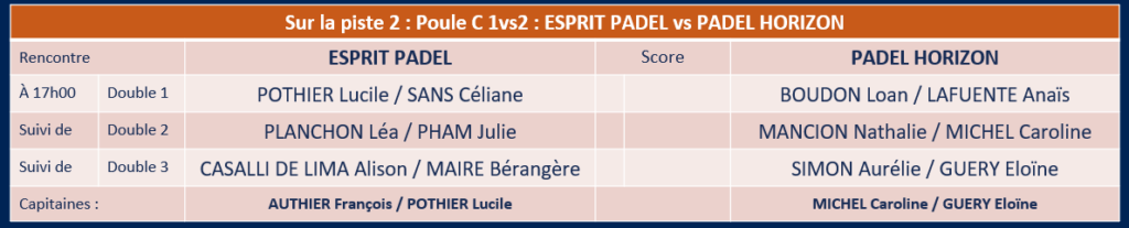 PISTE 2 PADEL HORIZON vs ESPRIT PADEL à 14h00 | Padel Magazine
