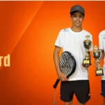 Aschard Le Saux la confiance est au rendez-vous avant le FIP Promises Paris by WME Sports | Padel Magazine Poster for FIP Tour 2026 with Marin Le Saux and Titouan Aschard holding trophies against an orange gradient background.