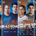 FIP Tour Porto Rovato Alicante Lelystad les Bleus répartis sur 4 tournois cette semaine | Padel Magazine Four-panel promotional collage for 2026 International Padel events featuring paired players and color blocks with country flags and dates.