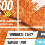 P1500 dames la ciotat | Padel Magazine Orange textured poster announcing a P1500 Dames padel event with a female player on the right and dates Friday 31/07 and Saturday 1/08.