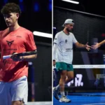 Pretoria P1 carton plein pour les Français Leygue Boronad et Fonteny rejoignent le tableau principal | Padel Magazine Male padel player in red shirt holding a paddle and preparing to hit a shot in an indoor court