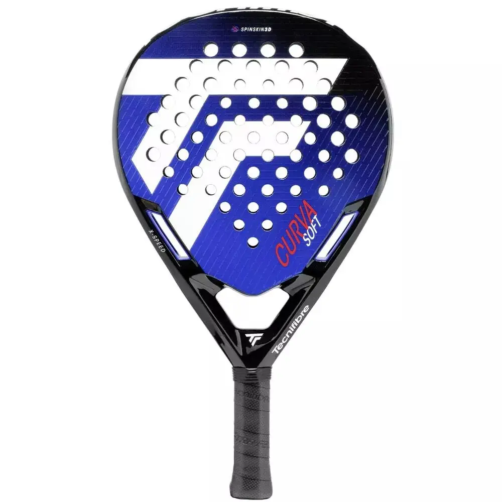 Padel Maila, jossa on sinimusta muotoilu, rei'itetty lyöntipinta ja kääritty kahva pohjassa.