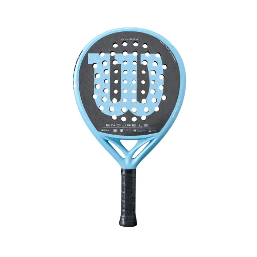 Sininen Wilsonin padelmaila, jossa on rei'itetty musta lyöntipinta ja musta kahva.