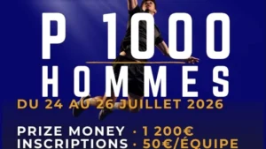 Event poster featuring a person jumping rope on a blue background with large white text announcing dates: DU 24 AU 26 JUILLET 2026.