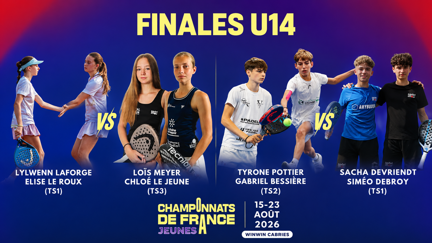 Championnats de France U14 – Laforge / Le Roux impressionnent, Le Jeune / Meyer résistent, Devriendt / Debroy et Bessière / Pottier ne lâchent aucun set - Direction la finale ! | Padel Magazine Championnats de France U14 – Laforge / Le Roux impressionnent, Le Jeune / Meyer résistent, Devriendt / Debroy et Bessière / Pottier ne lâchent aucun set - Direction la finale !