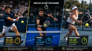 Combien de temps de jeu réel dans un match de pickleball, comparé au tennis et au padel ?
