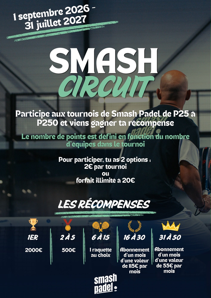 Smash Circuit : 2 000 € au vainqueur et 50 joueurs récompensés à Smash Padel