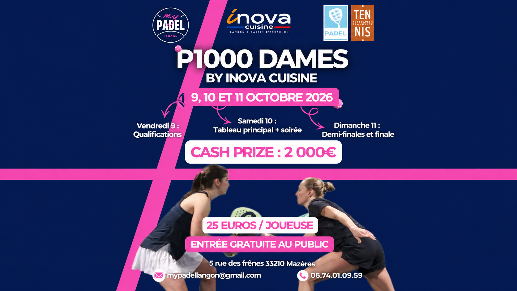 MyPadel Langon accueille son premier grand rendez-vous avec un P1000 Dames doté de 2 000 € de prize money